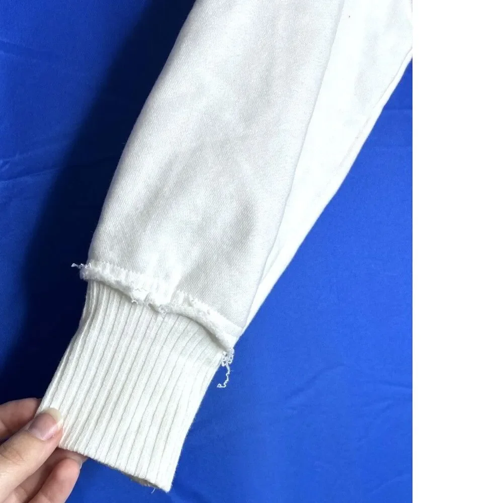 Women's White Mock Neck Snap Henley Sweatshirt Loungewear Soft Kangaroo - XS